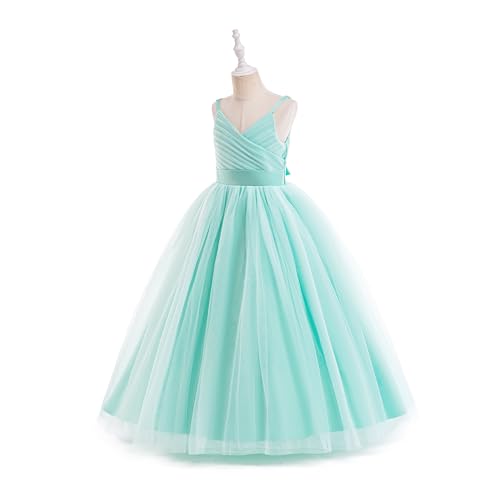 Image of Glamulice Flower Girls Spaghetti Strap Tulle Dress Long A Line Wedding Pageant Dresses Princess Birthday Party Ball Gown