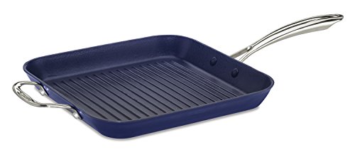 Cuisinart CIL30-20HBB CastLite Non-Stick Cast Iron Square Grill Pan with Helper, 11-Inch, Blue on Blue