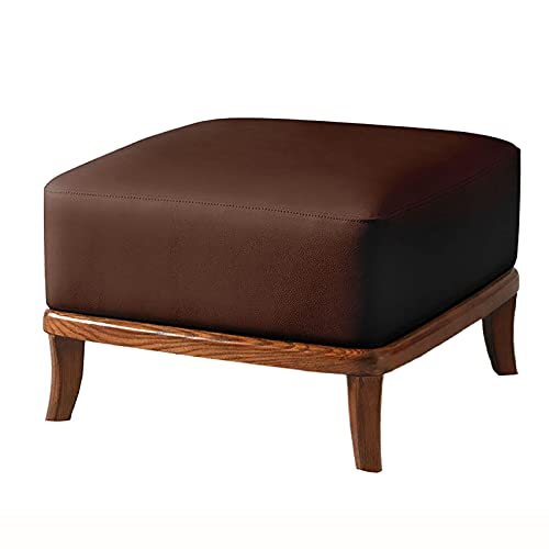 Repose-pieds bois massif et cuir marron au design raffiné de 50 cm