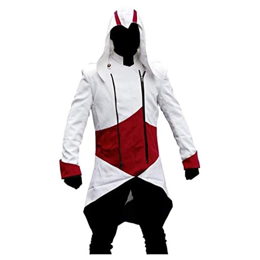 Connor Kenway kostym Assassins Creed 3 huvtröja jeansjacka, Röd och Vit, S