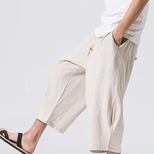 Shorts 3/4 de lino y algodón para hombre, cintura elástica miniatura 5