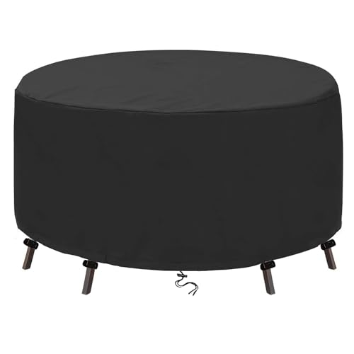 Round Outdoor Table Cover Waterproof Round Patio Furniture Covers 600D Patio Table Cover for Table and Chair Sets Rainproof & Windproof Patio Cover 120