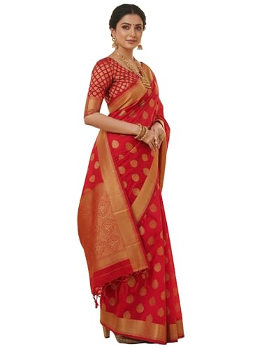 Image of AKHILAM Women's Kanjivaram Woven Soft Silk Saree With Blouse Piece