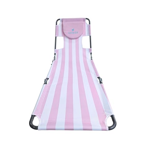 Image of Ostrich the Original Chaise 72 x 22 Inch Lounge Portable Reclining Lounger, Outdoor Patio, Beach, Lawn, Camping, or Pool Tanning Chair, Pink Stripe