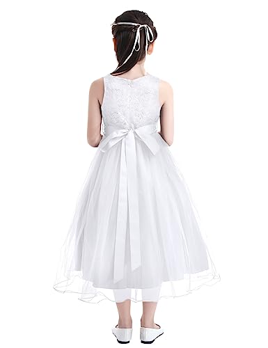 Girls Sequined Floral Lace Princess Dress Wedding Pageant Bridesmaid Dress Ball Gown with Rhinestones Sash4