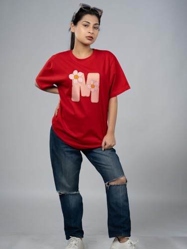 Image of Women's Pure Cotton Casual T-Shirt - Name Art Alphabet Graphic Tee | Unisex Fit (Regular & Oversized) | 180 /220 GSM | Half Sleeve, Round Neck | S-5XL | Black, Navy Blue, Red
