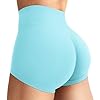 YEOREO Women's Biker Shorts 2.5" No Front Seam Elysina High Waist Hidden Scrunch Workout Gym Yoga Running Shorts Light Blue M
