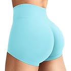 YEOREO Women's Biker Shorts 2.5" No Front Seam Elysina High Waist Hidden Scrunch Workout Gym Yoga Running Shorts Light Blue M