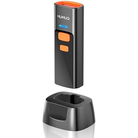 MUMUQ Wireless Barcode Scanner Mini Bluetooth 1D 2D QR Bar Code Scanner 3-in-1 Bluetooth & 2.4G & USB Wire Barcode Reader Compatible with Windows Android iOS Tablet PC (with Charging Dock) Cover