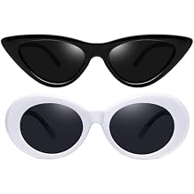 Joopin Small Cateye & Clout Oval Sunglasses Bundle, Polarized Clunky Black Woman Sun Glasses UV Protection White Mens Shades Sunnies Costume