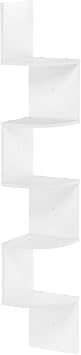Furinno ROSSI Hanging Floating Bookshelf 5-Tier Zig Zag Corner Shelf Wall Mounted Radial Corner Floating Shelf for Living Room Bedroom Bathroom Home Office White