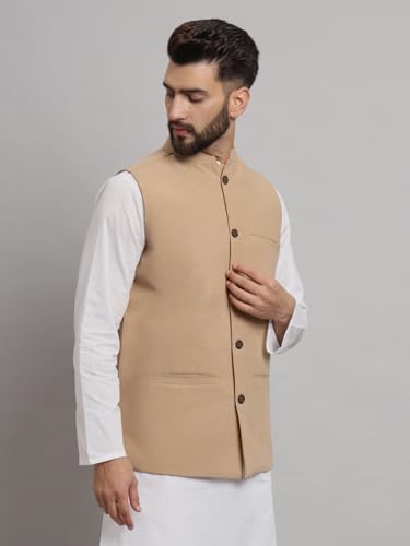 Image of LATEST CHIKAN Men's Traditional Cotton Solid Nehru Jacket /Waistcoat