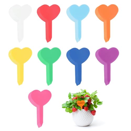 Image of HASTHIP 100-Count Colorful Heart-Shaped Plant Tags, 1.8'' Weatherproof PP Plant Label Name Tags for Garden, Herb, and Flower Pot Use