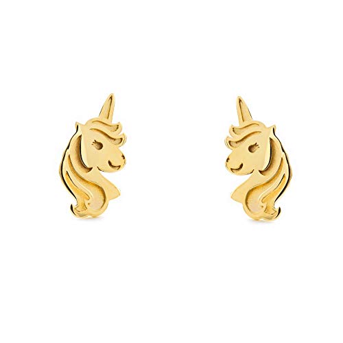 Pendientes Oro Niña Unicornio Calado Mate Y Brillo 9kts - Estuche Regalo - Certificado De Garantía - Mondepetit Pendientes Oro Niña Unicornio Calado Mate Y Brillo 9kts - Estuche Regalo - Certificado De Garantía - Mondepetit