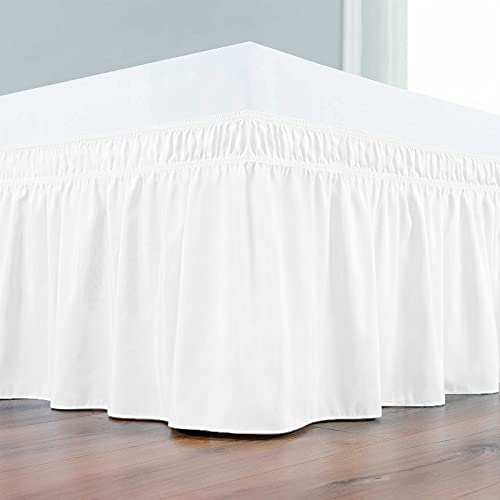 Image of Wrap Around Dust Ruffled Bed Skirt 15 inch Inch Tailored Drop Fade Resistant Brushed Microfiber Bed Skirt -Double Bed | White