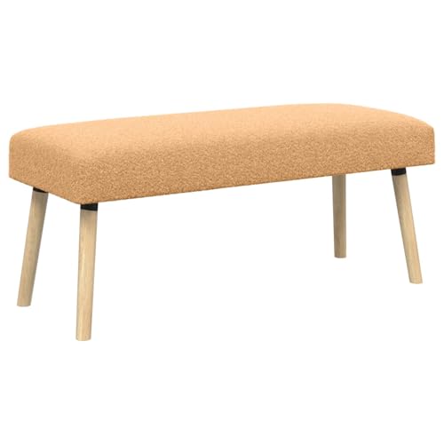 Banco acolchado bouclé beige con acabado de madera noble para interiores sofisticados 2