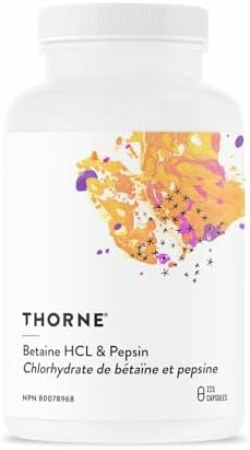 THORNE - Betaine HCL & Pepsin - Digestive Enzymes for Protein Breakdown and Absorption - 225 Capsules