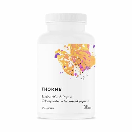 THORNE - Betaine HCL & Pepsin - Digestive Enzymes for Protein Breakdown and Absorption - 225 Capsules