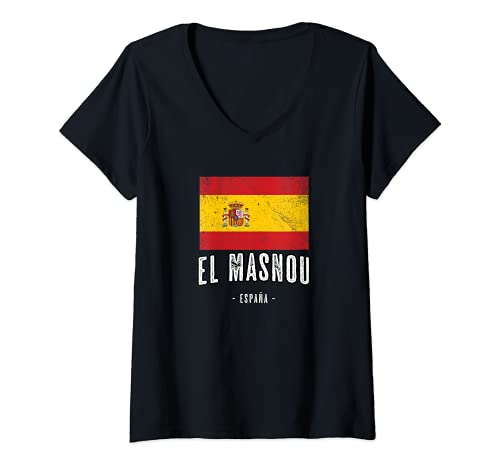 Mujer El Masnou España | Souvenir - Ciudad - Bandera - Camiseta Cuello V
