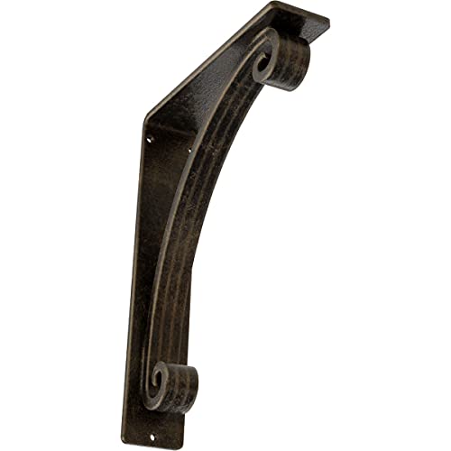 Ekena Millwork BKTM02X07X10TLEAPG Metal Bracket, 2" W x 7 1/2" D x 10" H, Antiqued Pale Gold