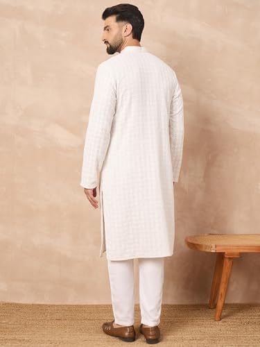Image of Men's Solid Embroidered Long Straight Kurta | Men's Kurta | Embroidered Chikankari Kurta for Men | Straight Fit Kurta for Men