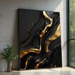 Tableau sur toile noir et or XINBAO grand format 50x75 cm pour décoration murale