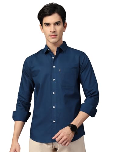 Image of Majestic Man Solid Cotton Casual Shirt - Slim Fit, Full Sleeves, Premium Button Closure