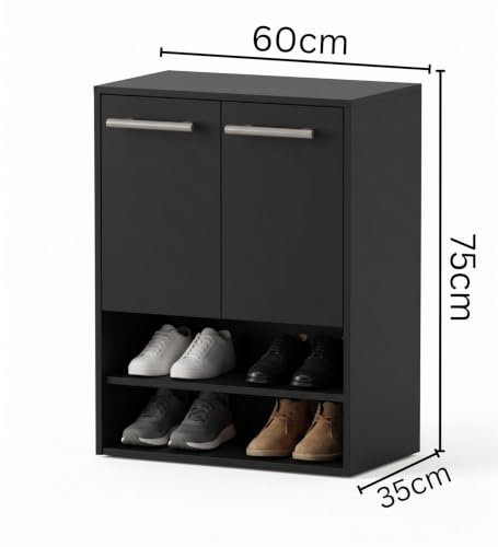 Image of Spyder Craft Engineering Wood Shoe Cabinet for Home, Double Door Shoe Rack with Multiple Shelves, Space Saving Shoe Organizer for Entryway, Living Room & Bedroom, Black, DIY Assembly