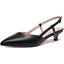 WAYDERNS Womens Matte Slingback Pointed Toe Buckle Kitten Low Heel Pumps Cute Dress Shoes 1.5 Inch
