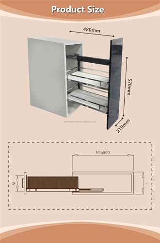 Image of DBR Kitchen Cabinet Side Mounted Bottle Pull Out Unit BPO with Soft Close (250 MM, Chrome, Flat Line)