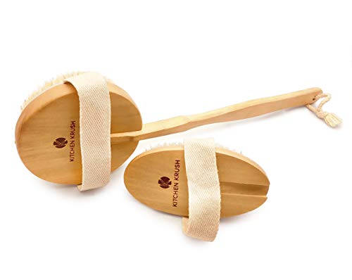 Wet Dry Body Bath Foot Brush - 2 Pack With Massage Nodes & Long Handle - Removes Dead Skin And Toxins - Improve Your Circulation - Natural Bristle Back Scrubber for Exfoliating Skin & Foot Scrub Leg