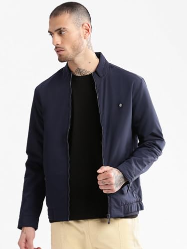 Image of SHOWOFFFF Men Solid Bomber Jacket | Mock Collar Full Sleeves Nylon Jacket for Mens | Slim Fit Jacket for Men's