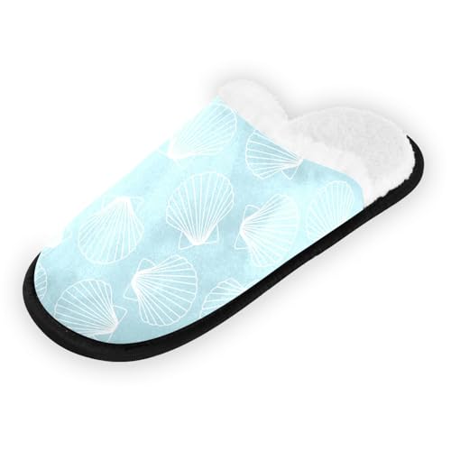 Ajusmeau Seashells Ocean Shell Cozy Slippers for Women Men Indoor Washable Fuzzy House Shoes with Anti-Skid Sole