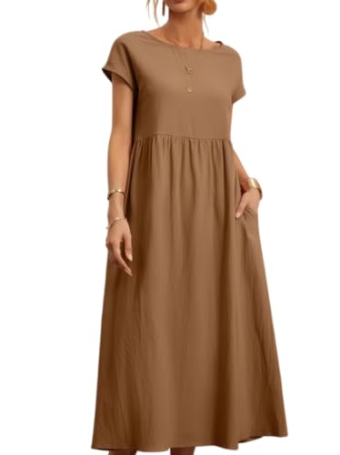 Vestido Casual De Verano para Mujer Vestido De Cintura Alta De Mangas Cortas Vestidos Casuales Mujer Largo de Playa Primavera Dresses Mujeres Verano Informal Playa Vestido Elegante línea Cintura