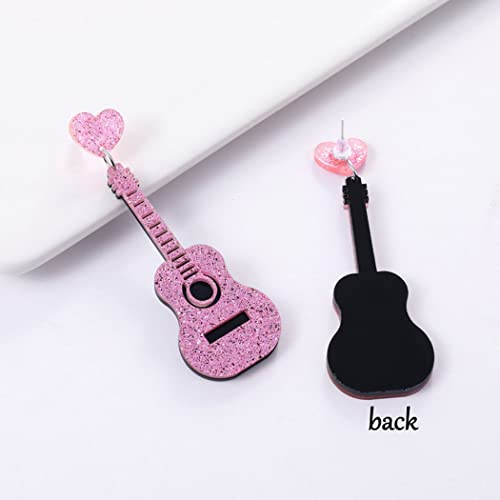 Acrylic Classical Guitar Earrings Retro Renaissance Rock Band Music Guitar Dangle Earrings Punk Style Violin Instrument Drop Earrings Hypoallergenic Lightweight Guitar Earrings For Women Girls (Pink) #TOP5