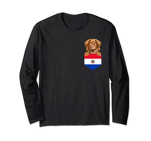 Paraguay Flag Duck Tolling Retrievers Dog In Pocket Long Sleeve T-Shirt, Black