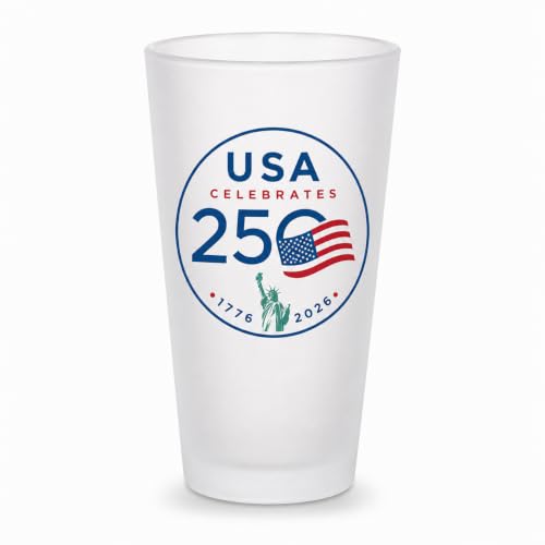 IMPRINTS ONLINE I America 250 Round Liberty 16 oz Frosted Pint Glass – Patriotic Fourth of July Drinkware Gift