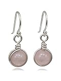 Sterling Silver Rose Quartz Drop Earrings, Handmade Natural Gemstone Dangle Jewelry