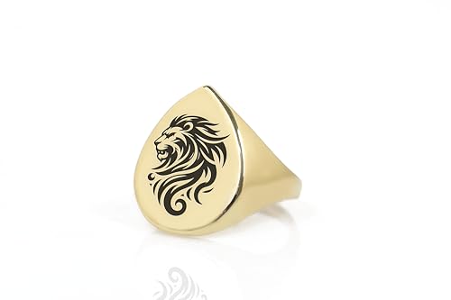 Bague lion or 24k robuste anti-ternissement, chevalière larme sur mesure durable