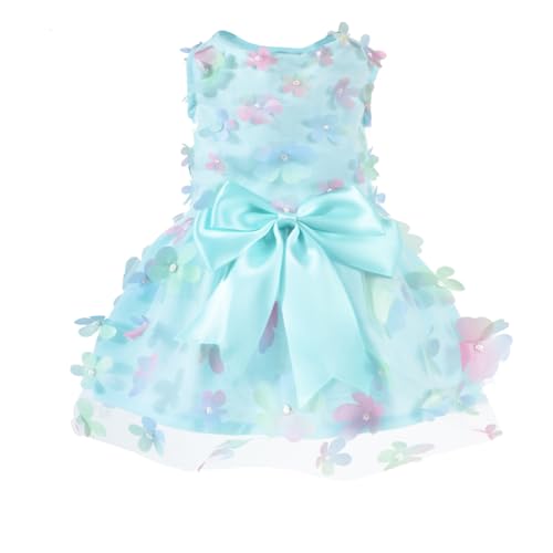 Laifug Dog Dress Puppy Print Princess Dog Dress Cute Party Wear (Light Blue, S) Small Light Blue