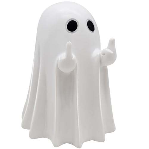 CHALAIR Middle Finger Ghost Cute Ghost Statue Halloween Ghost Decoration Ghost Statue Finger Ghost Sculpture Humorous Desktop Art Piece Home Decor