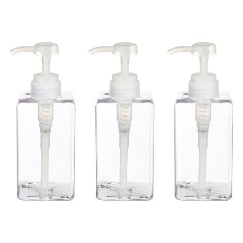 MOTHNUR 3 piezas Botellas Bomba Pack de Unidades Botellas Vacías Recargables para Champú y Gel Diseño Transparente Cuadrado Aptas para Viaje y Uso Doméstico