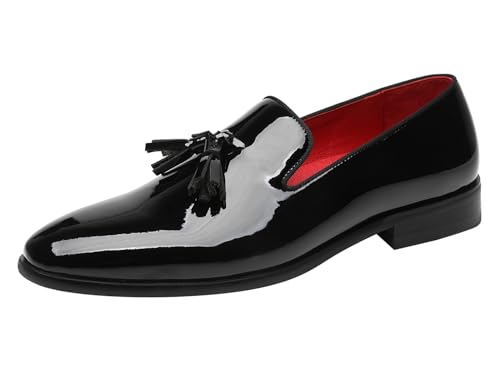 ELANROMAN Men's Tassel Loafers Dress Tuxedo Classic Patent Leather Wedding Party Prom Shoes Black US 7