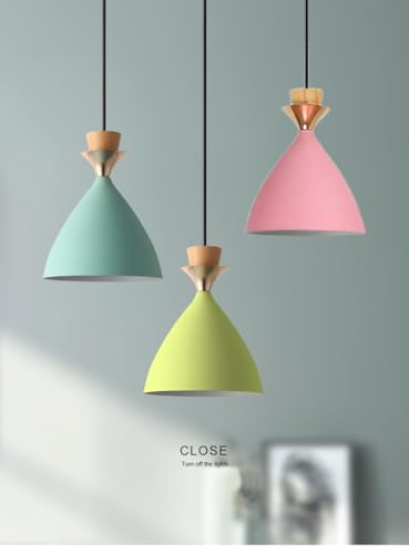 Image of 3 Light Cluster Hanging Bell Shade Light (Pink, Aqua Blue, Moss Green) Aluminium Hanging Pendant Light Drop, Antique Modern Ceiling Lamp (Bulb is not Included) 3 Light Cluster Set