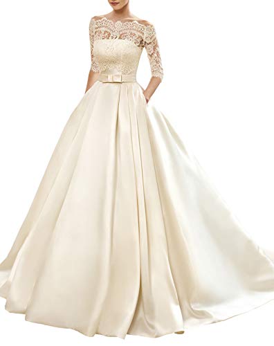 Vestido de novia escote barco – silueta tipo princesa y encaje