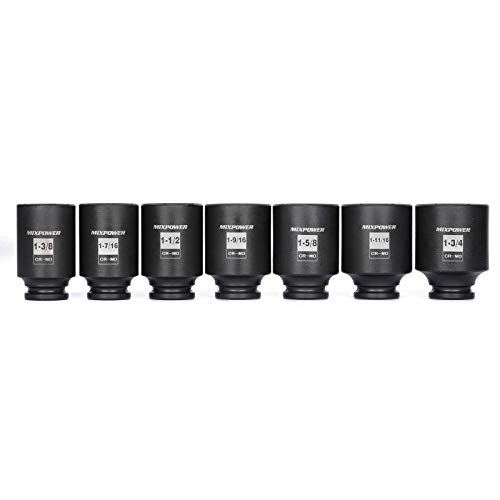 Mixpower 1/2-Inch Drive Deep Impact Socket Set, Inch, Cr-Mo, 6-Point, 1-3/8-Inch - 1-3/4-Inch, 7-Piece 1/2" Dr. Deep Spindle Axle Nut Impact Socket Set #TOP2