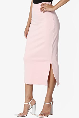 Themogan Women's Side Slit Ponte Knit High Waist Mid-Calf Pencil Skirt Light Pink S #TOP2