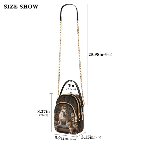 Shoulder Purse Handbag King Dogs Quilted Cell Phone Wallet Chain Purse Cute Zipper Crossbody Bowler Bag, 5.9" × 8.3" × 3.1"3
