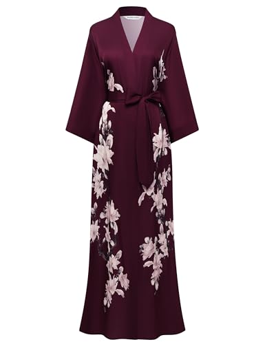 BABEYOND Kimono Robe Cover up with Box Long Floral Satin Sleepwea...