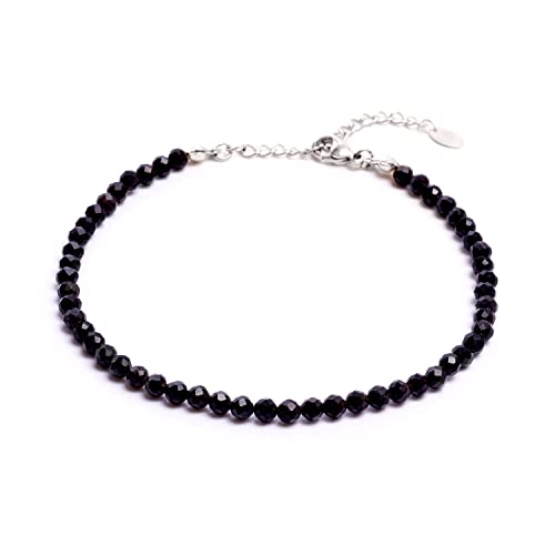 BERGERLIN Obsidian Fußkette schwarz mit 925 Sterling Silber Verschluss - facettiertes, schwarzes Fußkettchen - Größe M-L Feel Goods Cover